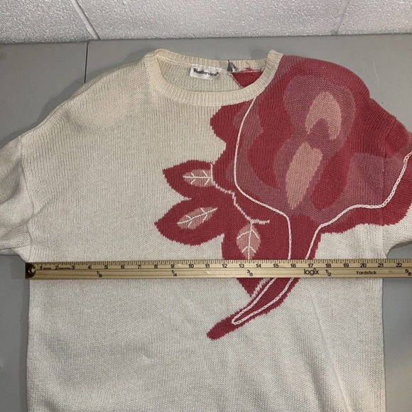 Vintage 80s Weathervane Rose Sweater L chunky oversized white slouchy - Picture 11 of 13